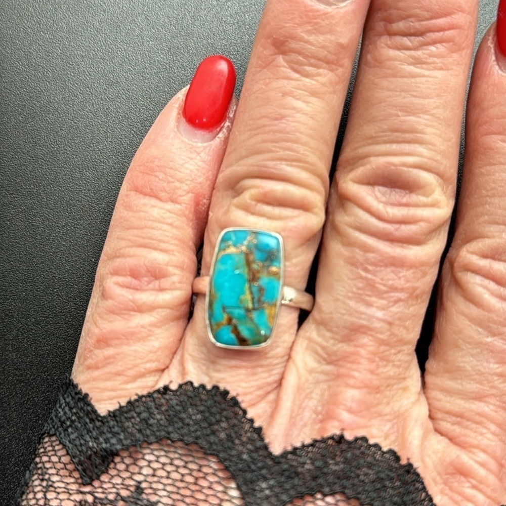 NEW Blue Copper Turquoise and Sterling Silver Ring - Picture 4 of 4